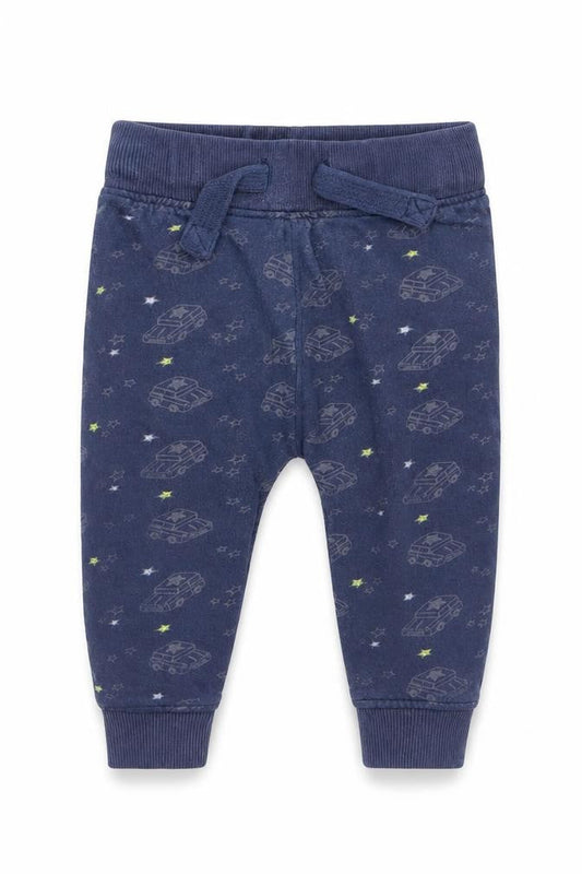 NEXT Boys Blue Geometric Cotton Jogger Trousers Size 9-12 Months Drawstring - Stars & Cars