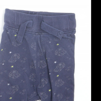NEXT Boys Blue Geometric Cotton Jogger Trousers Size 9-12 Months Drawstring - Stars & Cars