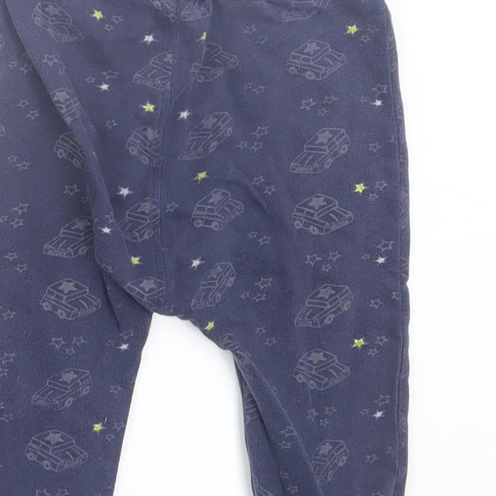 NEXT Boys Blue Geometric Cotton Jogger Trousers Size 9-12 Months Drawstring - Stars & Cars