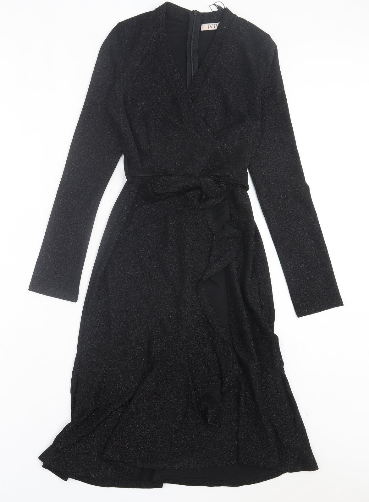 IVIVI Womens Black Polyester A-Line Size S V-Neck Zip