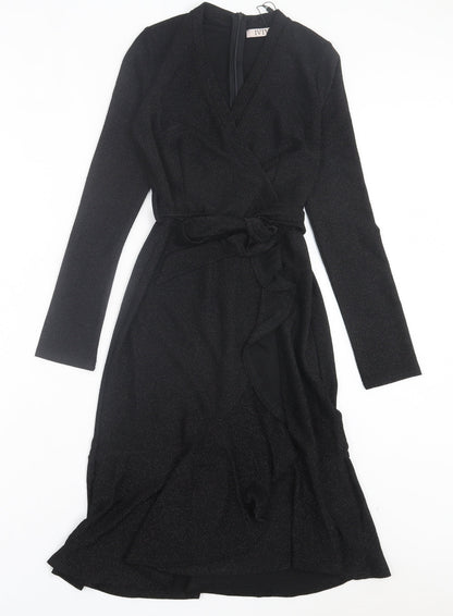 IVIVI Womens Black Polyester A-Line Size S V-Neck Zip