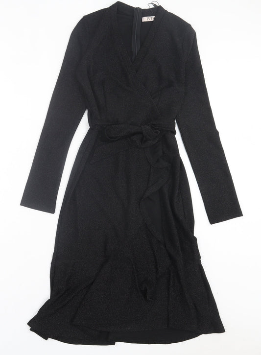 IVIVI Womens Black Polyester A-Line Size S V-Neck Zip