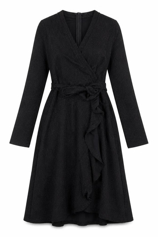 IVIVI Womens Black Polyester A-Line Size S V-Neck Zip