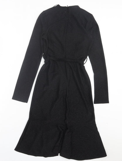 IVIVI Womens Black Polyester A-Line Size S V-Neck Zip