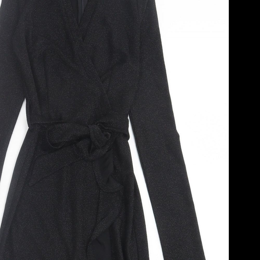 IVIVI Womens Black Polyester A-Line Size S V-Neck Zip