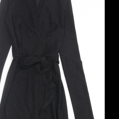 IVIVI Womens Black Polyester A-Line Size S V-Neck Zip