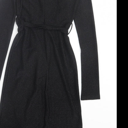 IVIVI Womens Black Polyester A-Line Size S V-Neck Zip