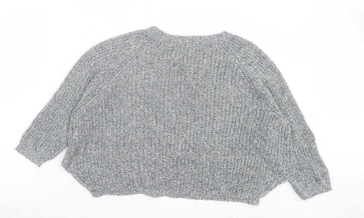 Noon Womens Blue Crew Neck Linen Pullover Jumper Size M
