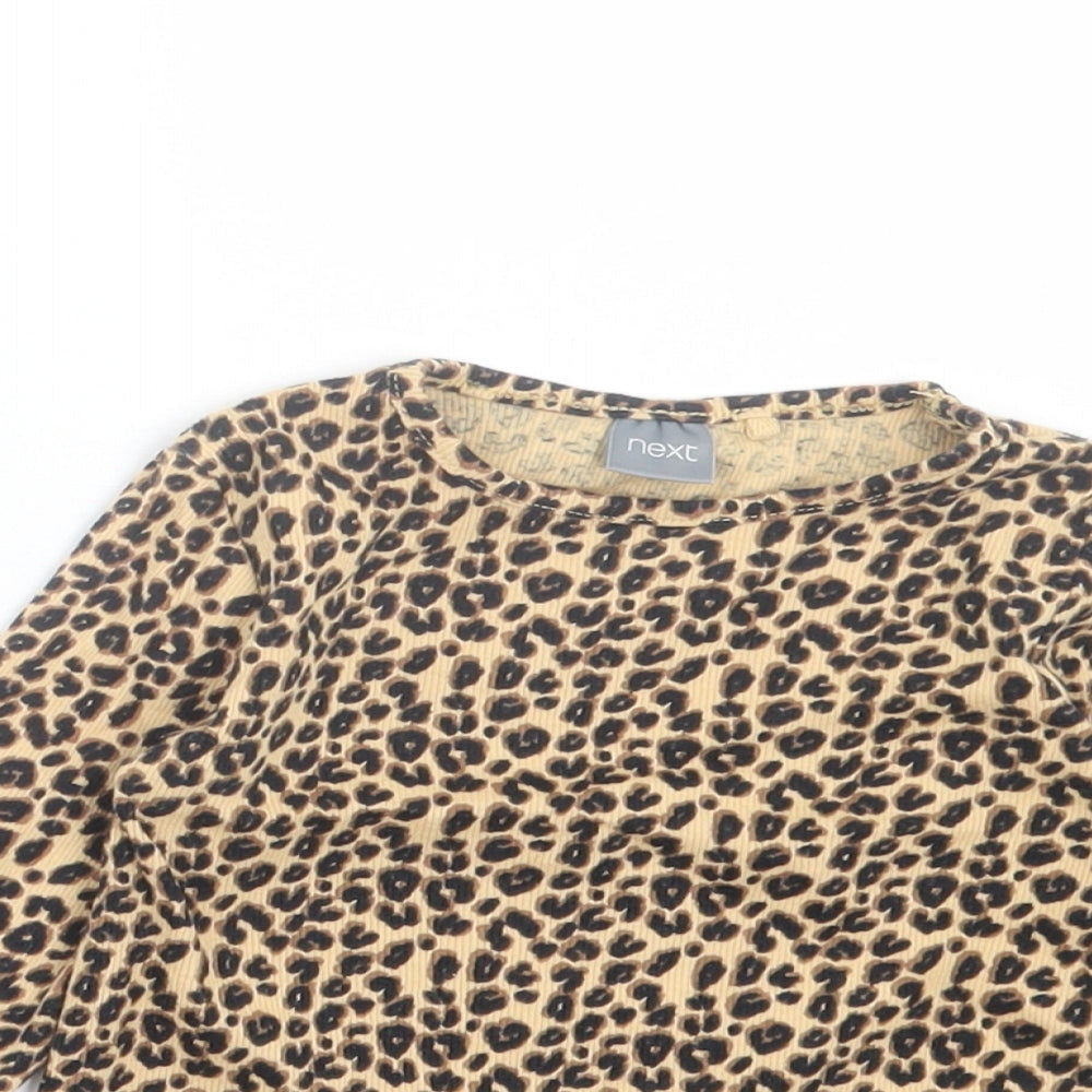NEXT Girls Brown Animal Print Cotton Basic Casual Size 12-18 Months Crew Neck Pullover - Leopard Print