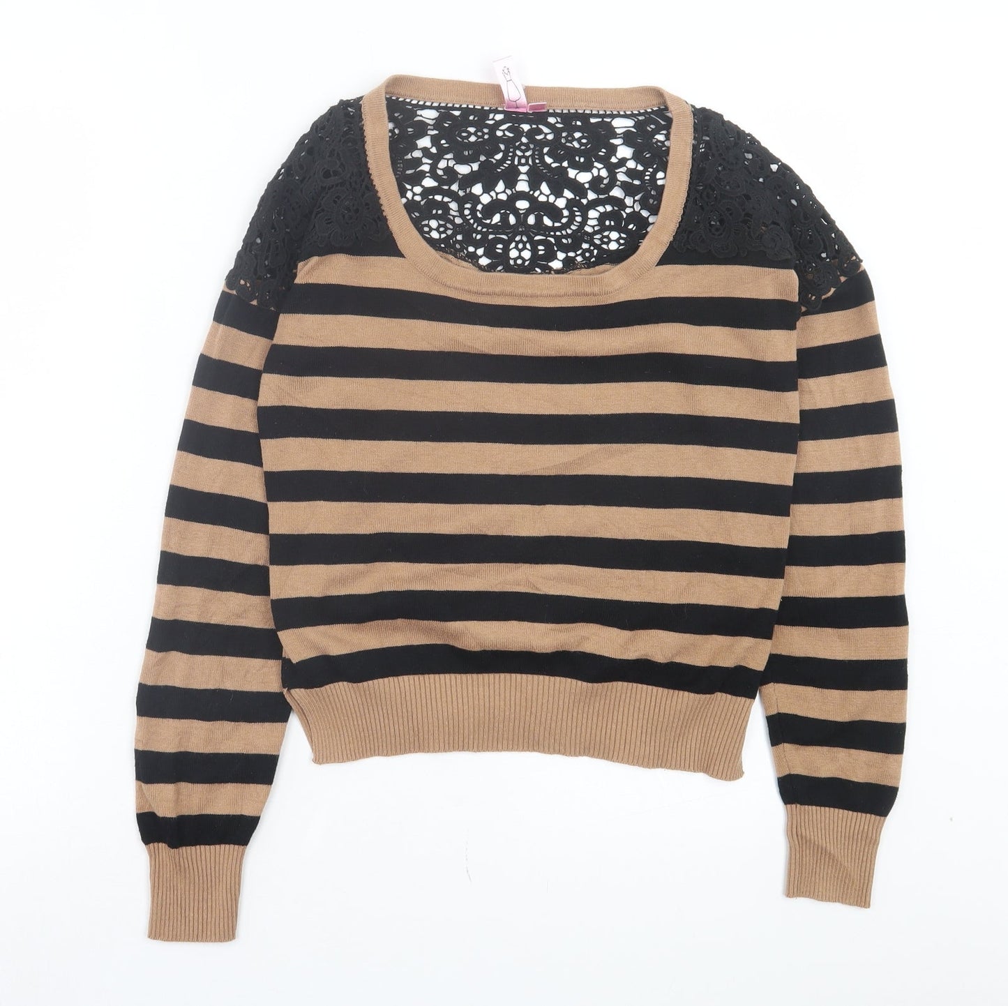 Dolled Up Womens Brown Scoop Neck Striped Cotton Pullover Jumper Size L