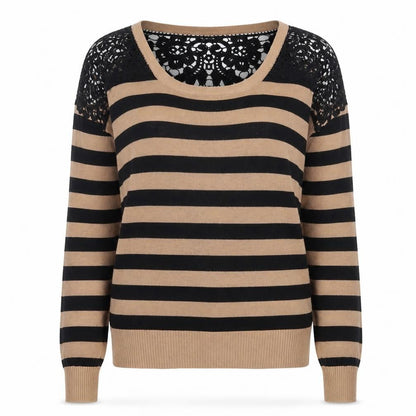 Dolled Up Womens Brown Scoop Neck Striped Cotton Pullover Jumper Size L