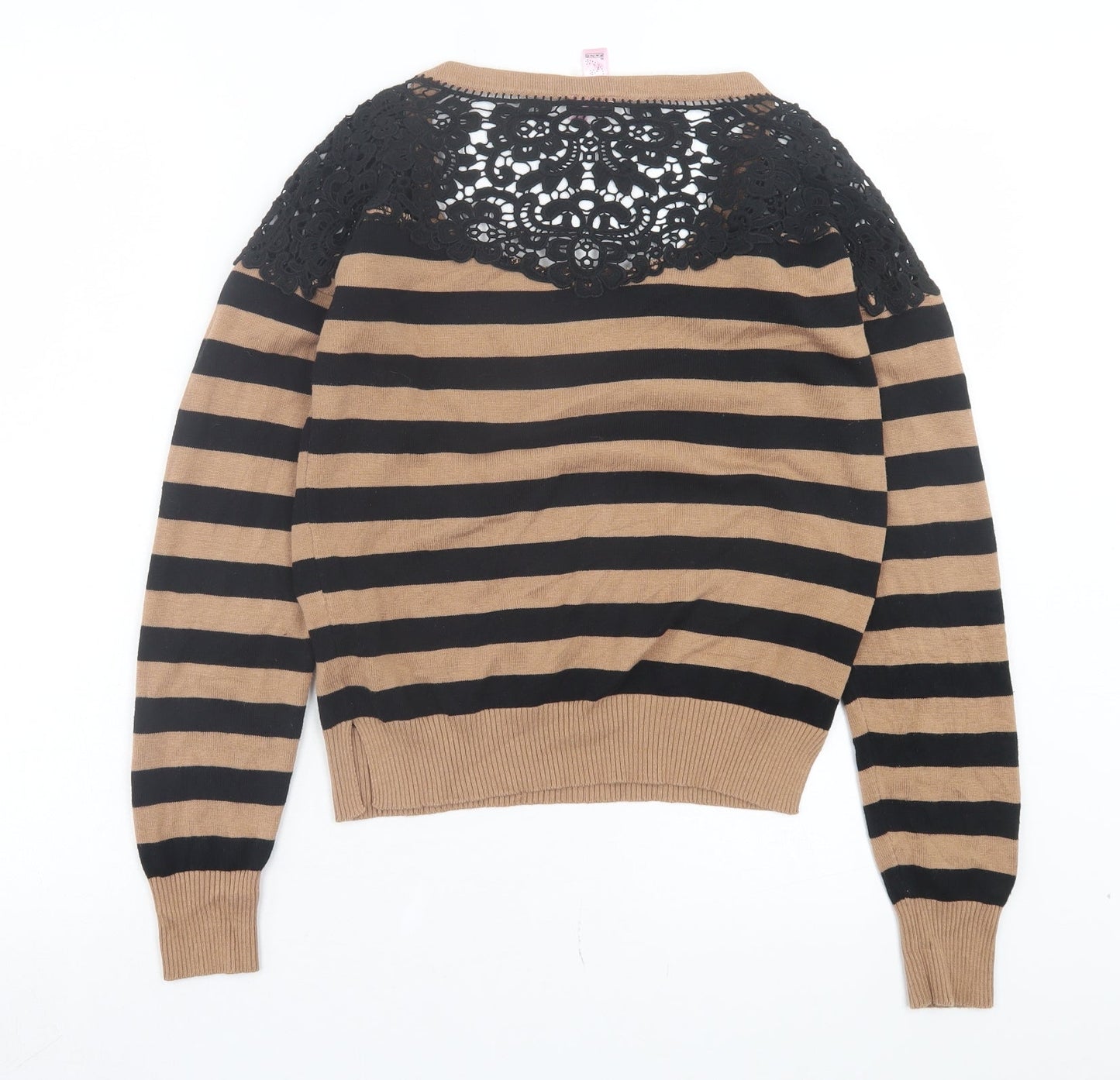 Dolled Up Womens Brown Scoop Neck Striped Cotton Pullover Jumper Size L