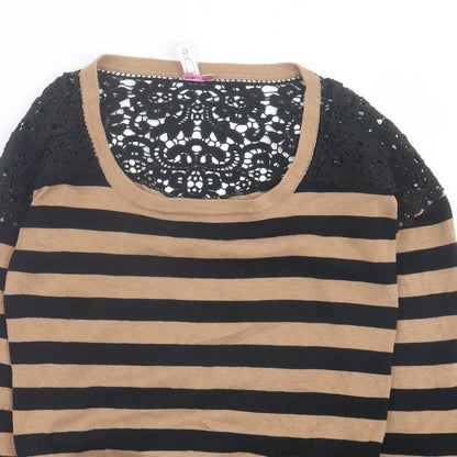 Dolled Up Womens Brown Scoop Neck Striped Cotton Pullover Jumper Size L