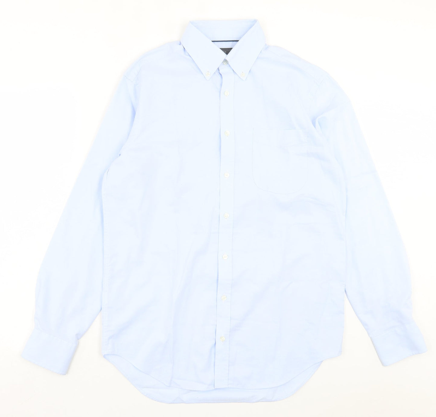 Mens UK Size 15 Marks and Spencer Blue  Button-Up Long Sleeve Casual Shirt