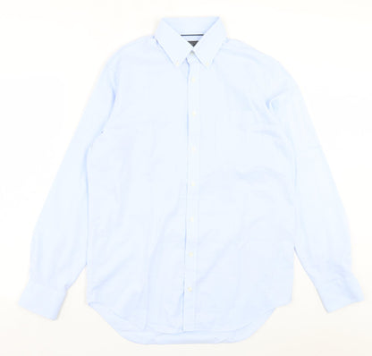 Mens UK Size 15 Marks and Spencer Blue  Button-Up Long Sleeve Casual Shirt