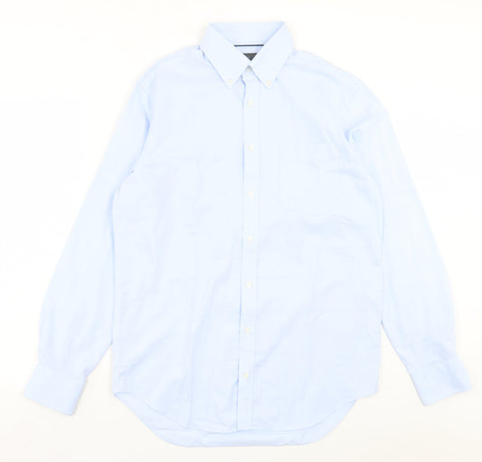 Mens UK Size 15 Marks and Spencer Blue  Button-Up Long Sleeve Casual Shirt