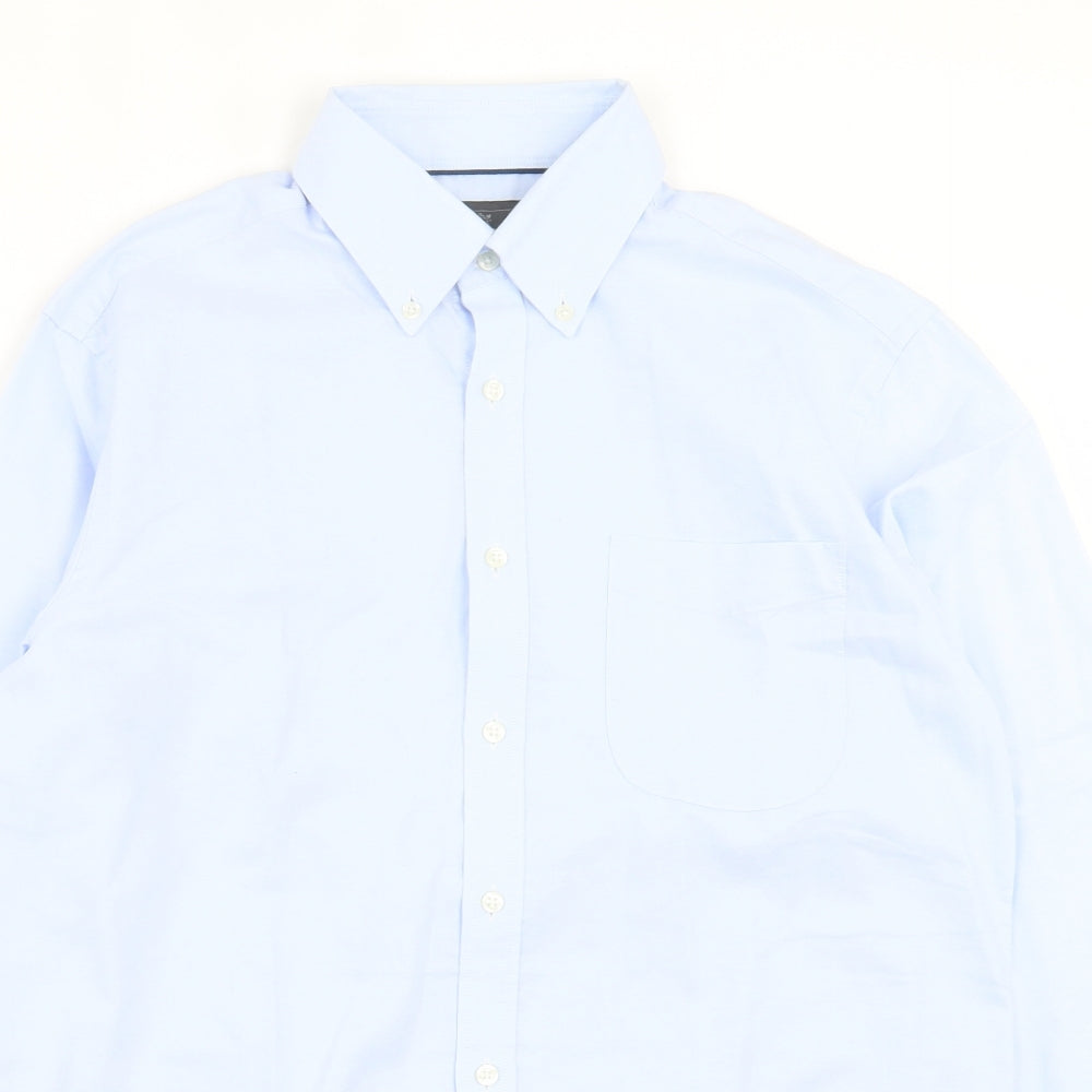 Mens UK Size 15 Marks and Spencer Blue  Button-Up Long Sleeve Casual Shirt