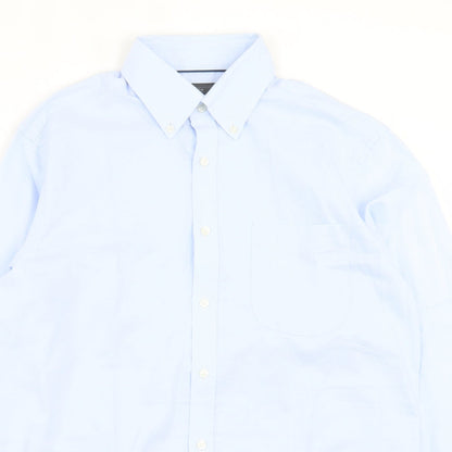 Mens UK Size 15 Marks and Spencer Blue  Button-Up Long Sleeve Casual Shirt