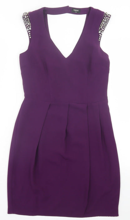 Oasis Womens Purple Polyester Shift Size 10 V-Neck Button