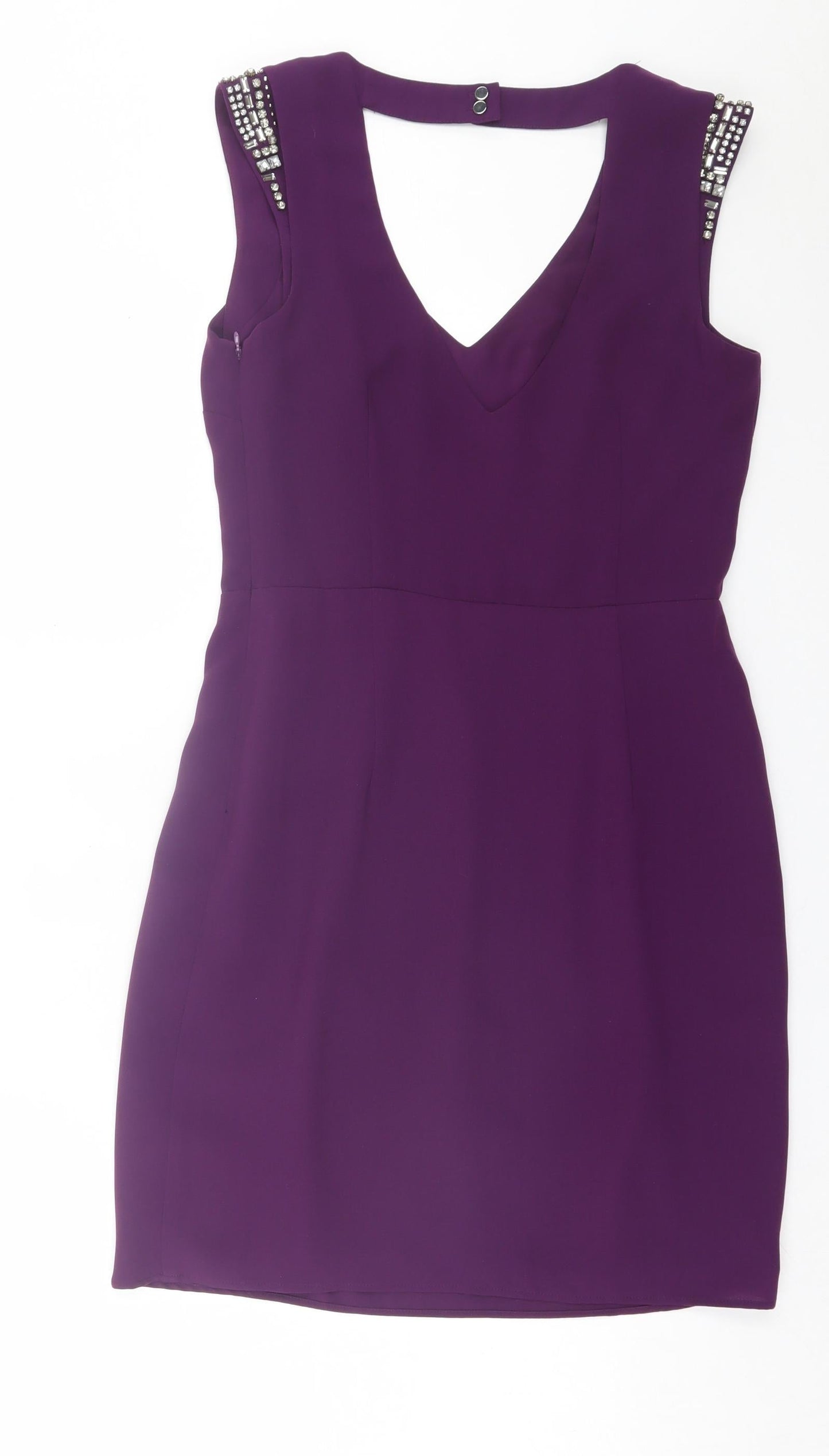 Oasis Womens Purple Polyester Shift Size 10 V-Neck Button