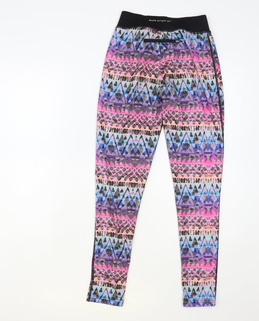Pure Simple Gym Womens Multicoloured Geometric Polyester Compression Leggings Size 6 L28 in Regular Pullover