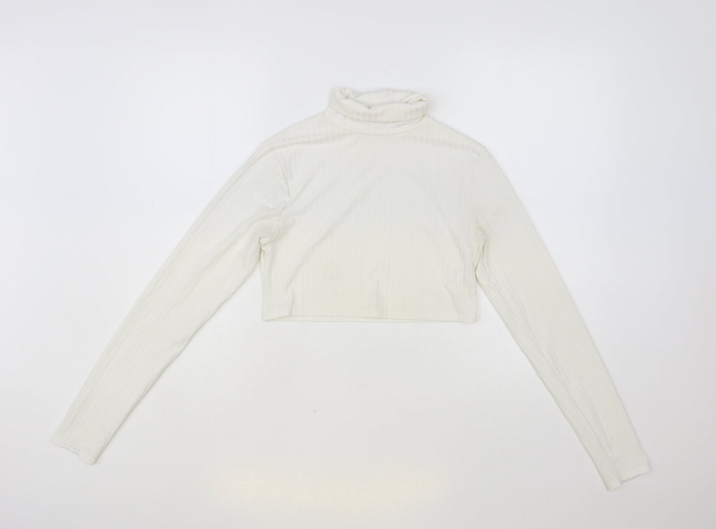 I SAW IT FIRST Womens White Polyester Cropped Blouse Size 12 Roll Neck - Ribbed