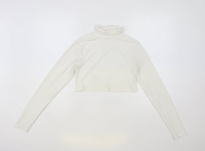 I SAW IT FIRST Womens White Polyester Cropped Blouse Size 12 Roll Neck - Ribbed