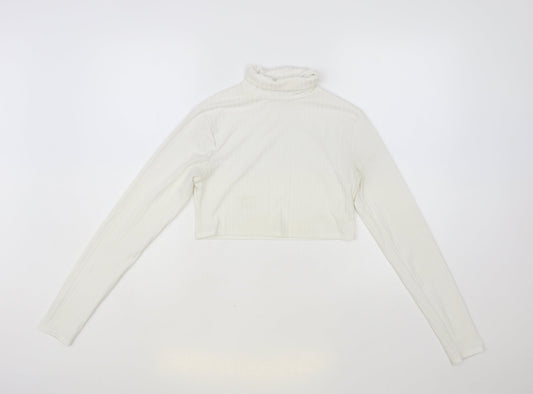 I SAW IT FIRST Womens White Polyester Cropped Blouse Size 12 Roll Neck - Ribbed