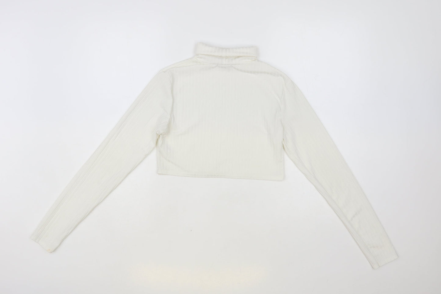 I SAW IT FIRST Womens White Polyester Cropped Blouse Size 12 Roll Neck - Ribbed