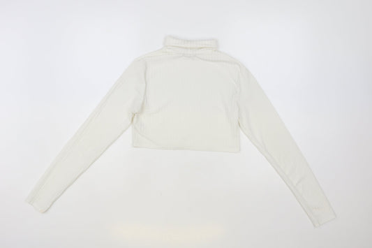 I SAW IT FIRST Womens White Polyester Cropped Blouse Size 12 Roll Neck - Ribbed