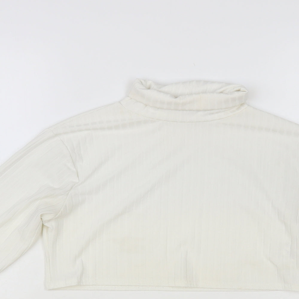 I SAW IT FIRST Womens White Polyester Cropped Blouse Size 12 Roll Neck - Ribbed