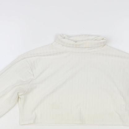 I SAW IT FIRST Womens White Polyester Cropped Blouse Size 12 Roll Neck - Ribbed