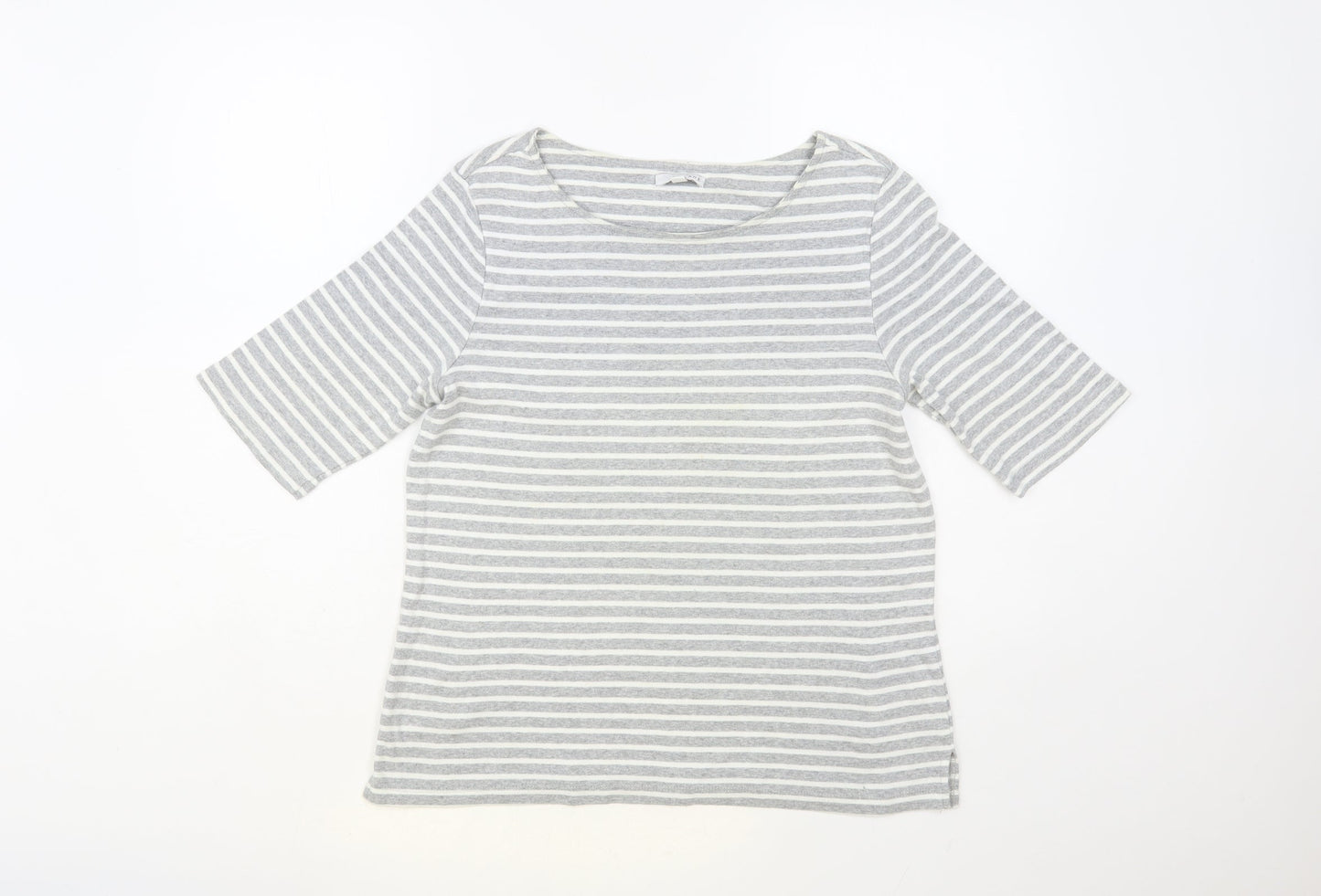 W. Lane Womens Grey Striped Cotton Basic T-Shirt Size M Boat Neck