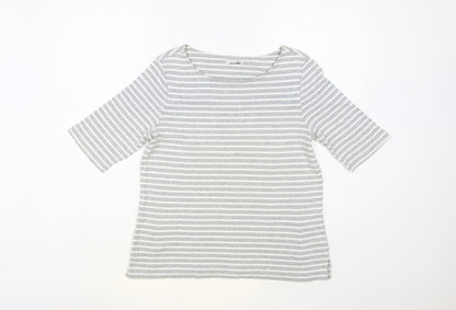 W. Lane Womens Grey Striped Cotton Basic T-Shirt Size M Boat Neck