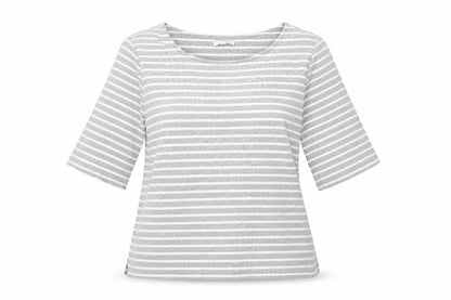 W. Lane Womens Grey Striped Cotton Basic T-Shirt Size M Boat Neck