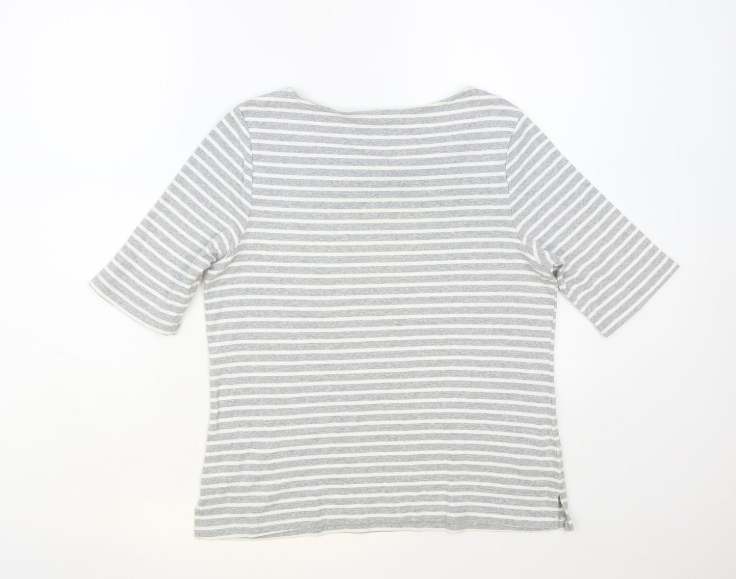 W. Lane Womens Grey Striped Cotton Basic T-Shirt Size M Boat Neck