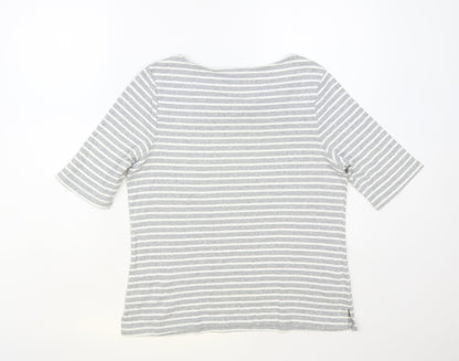 W. Lane Womens Grey Striped Cotton Basic T-Shirt Size M Boat Neck