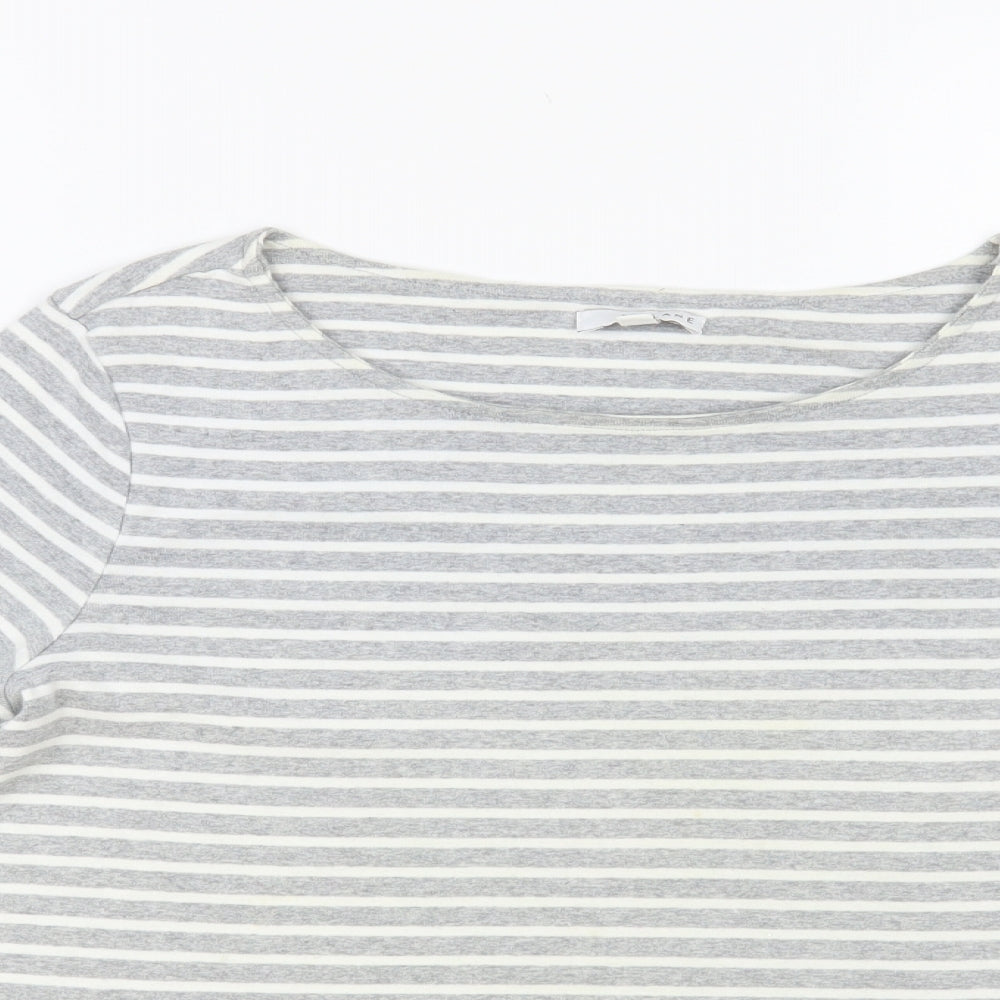W. Lane Womens Grey Striped Cotton Basic T-Shirt Size M Boat Neck