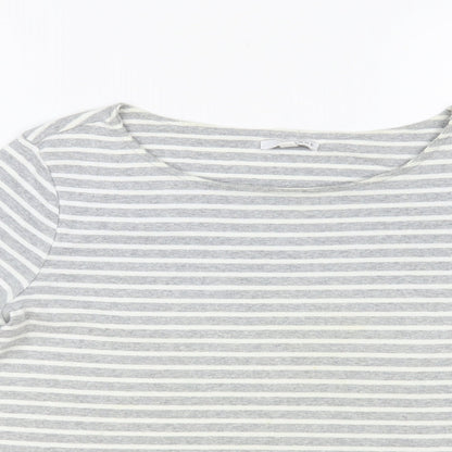 W. Lane Womens Grey Striped Cotton Basic T-Shirt Size M Boat Neck