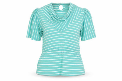 Ego Womens Green Striped Viscose Basic Blouse Size 10 Cowl Neck