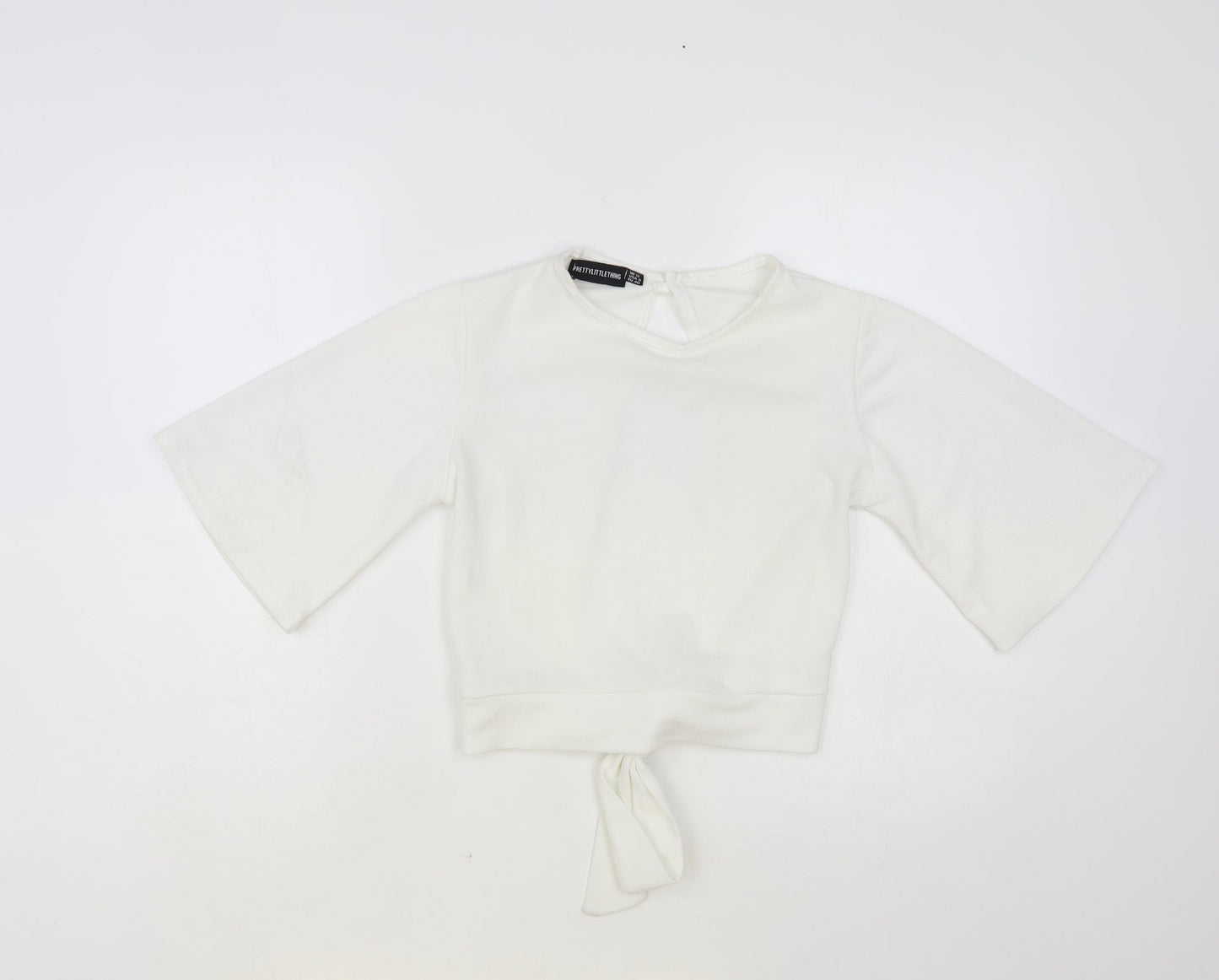 Womens UK Size 12 PRETTYLITTLETHING White Cropped Blouse