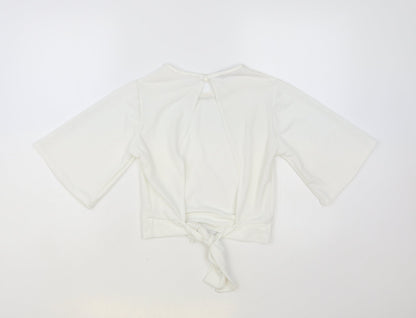 Womens UK Size 12 PRETTYLITTLETHING White Cropped Blouse