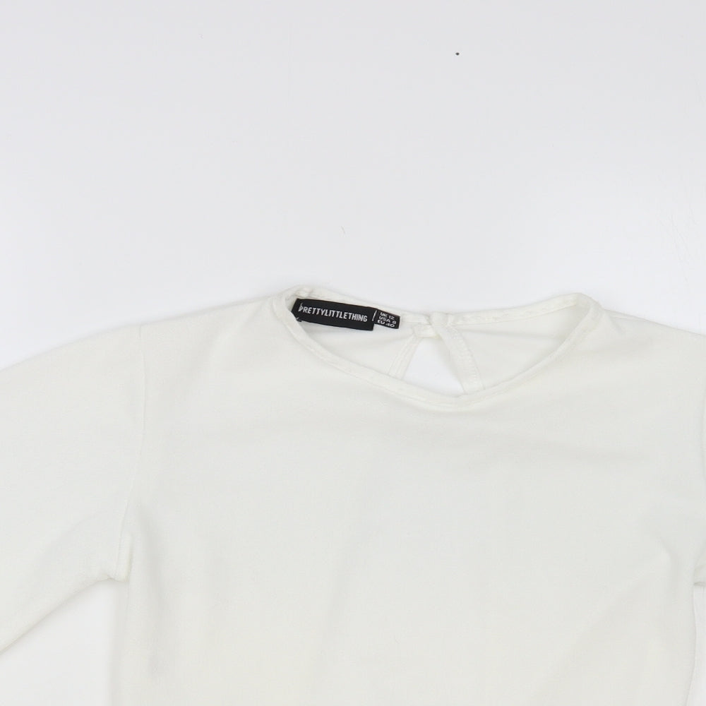 Womens UK Size 12 PRETTYLITTLETHING White Cropped Blouse