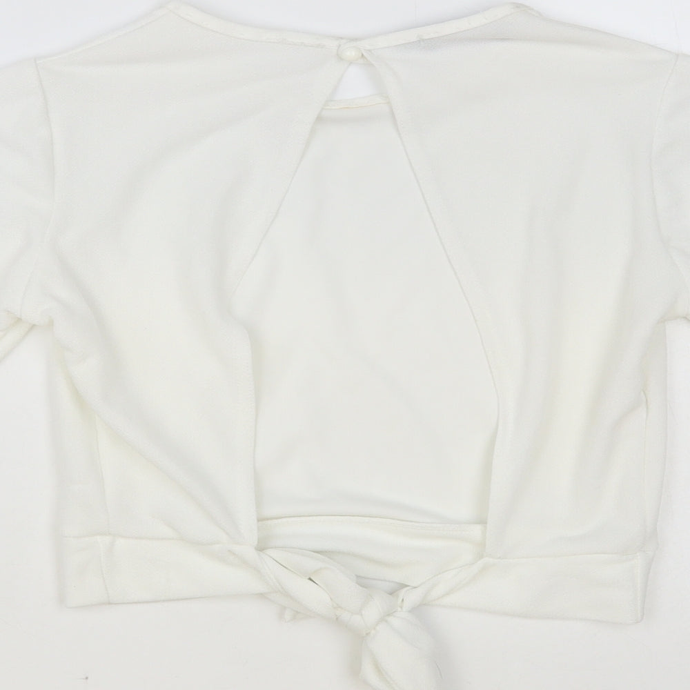 Womens UK Size 12 PRETTYLITTLETHING White Cropped Blouse
