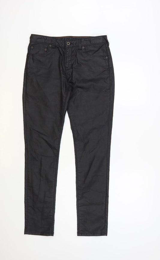 Jack Wills Womens Black Cotton Trousers Size 29 in L32 in Regular Button - Coated