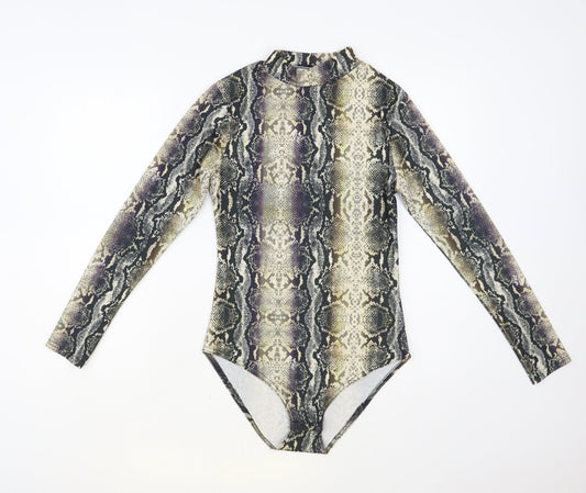 Quiz Womens Multicoloured Animal Print Polyester Bodysuit One-Piece Size 10 Snap - Snakeskin