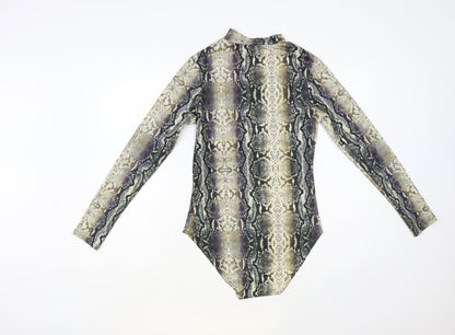 Quiz Womens Multicoloured Animal Print Polyester Bodysuit One-Piece Size 10 Snap - Snakeskin