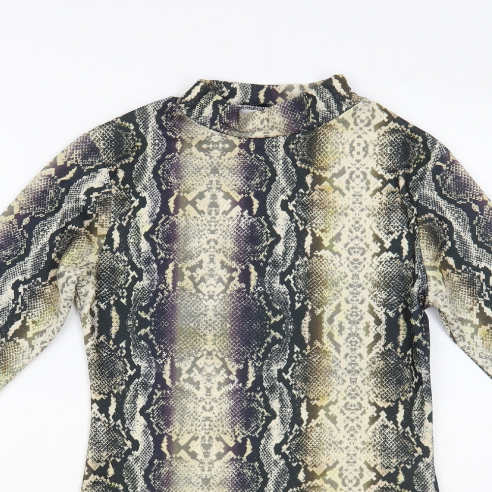 Quiz Womens Multicoloured Animal Print Polyester Bodysuit One-Piece Size 10 Snap - Snakeskin