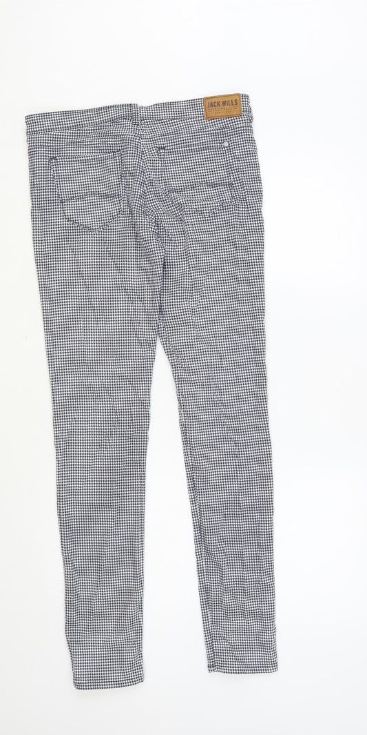 Jack Wills Womens Blue Geometric Modal Chino Trousers Size 29 in L32 in Regular Button