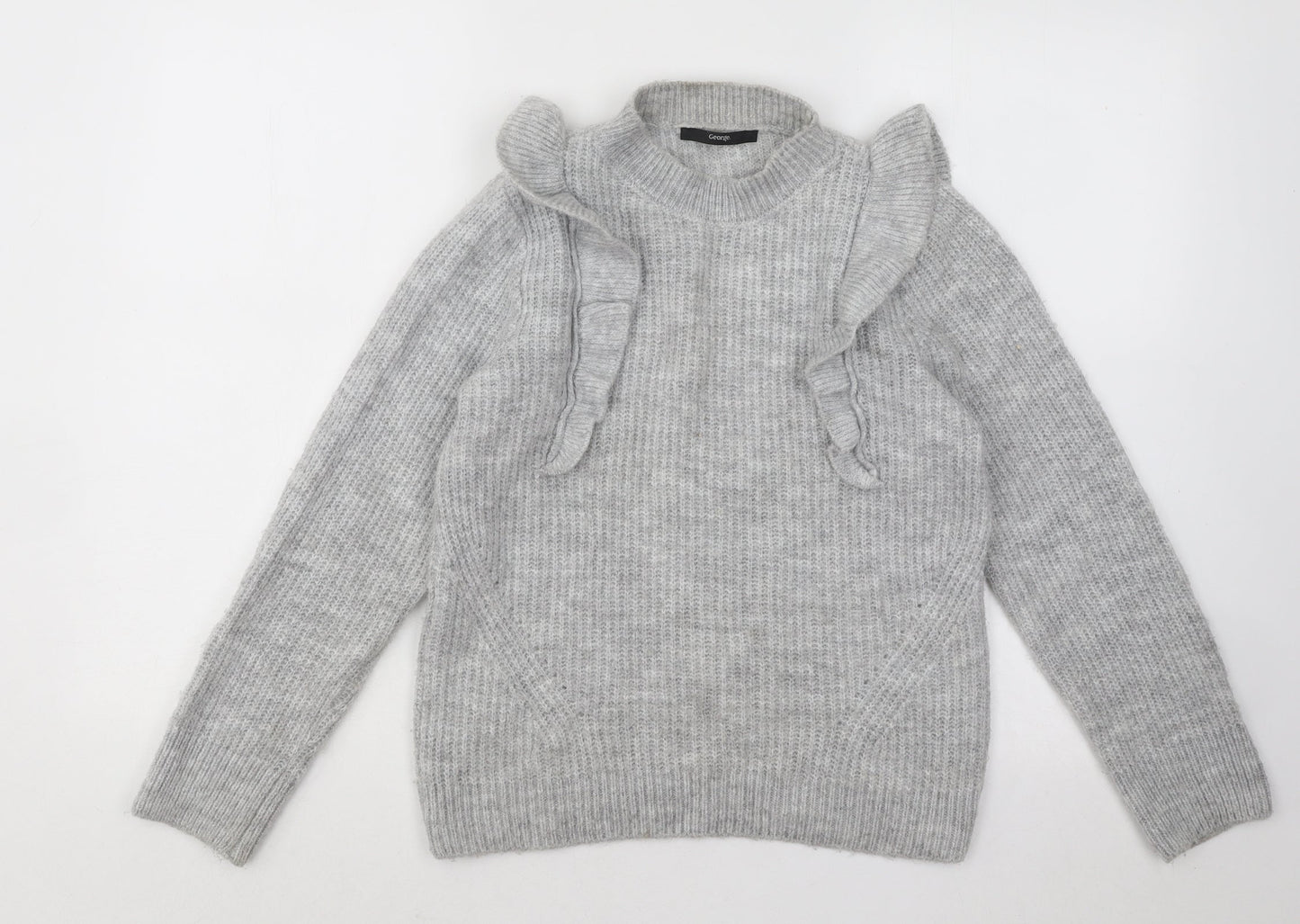 George Womens Grey Mock Neck Acrylic Pullover Jumper Size XS